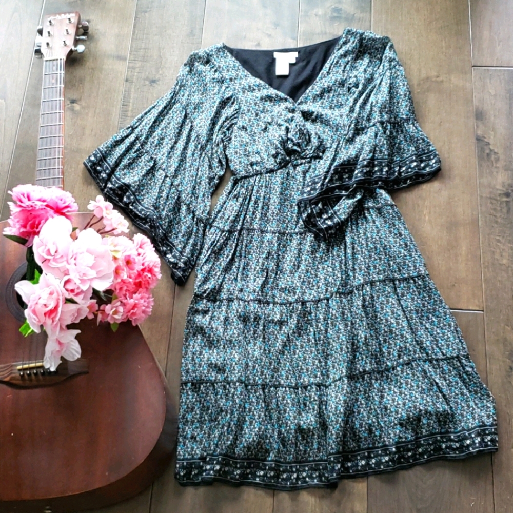 Sophie Max Silk Blend Kimono Sleeve Dress